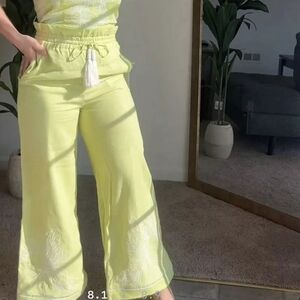 House Of Harlow 1960 Lime Green Linen Blend High Rise Wide Leg Pants Size XS